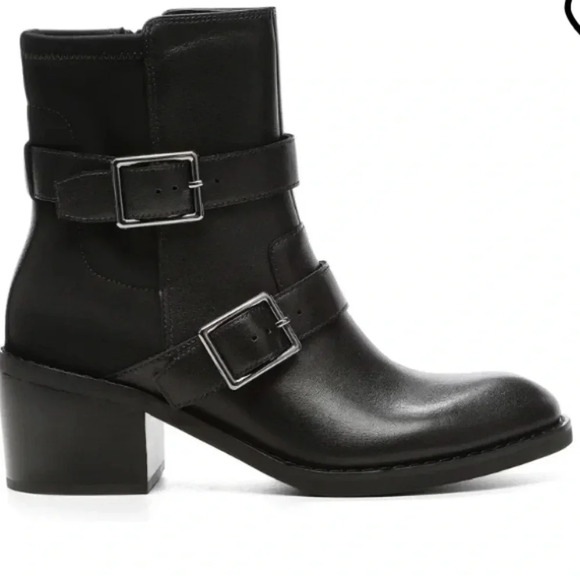 Donald Pliner Darby Shoe Black Leather Pull On Side Zip Mid Bootie Size 7M